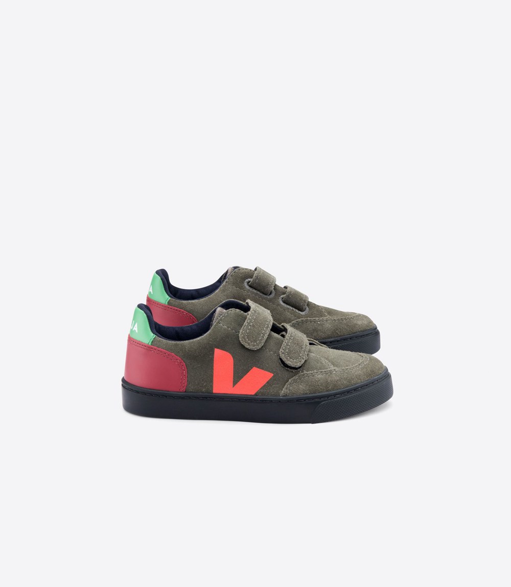 Veja Sneakers Kids - V-12 Velcro Suede - Olive/Black - 8350JGZEH